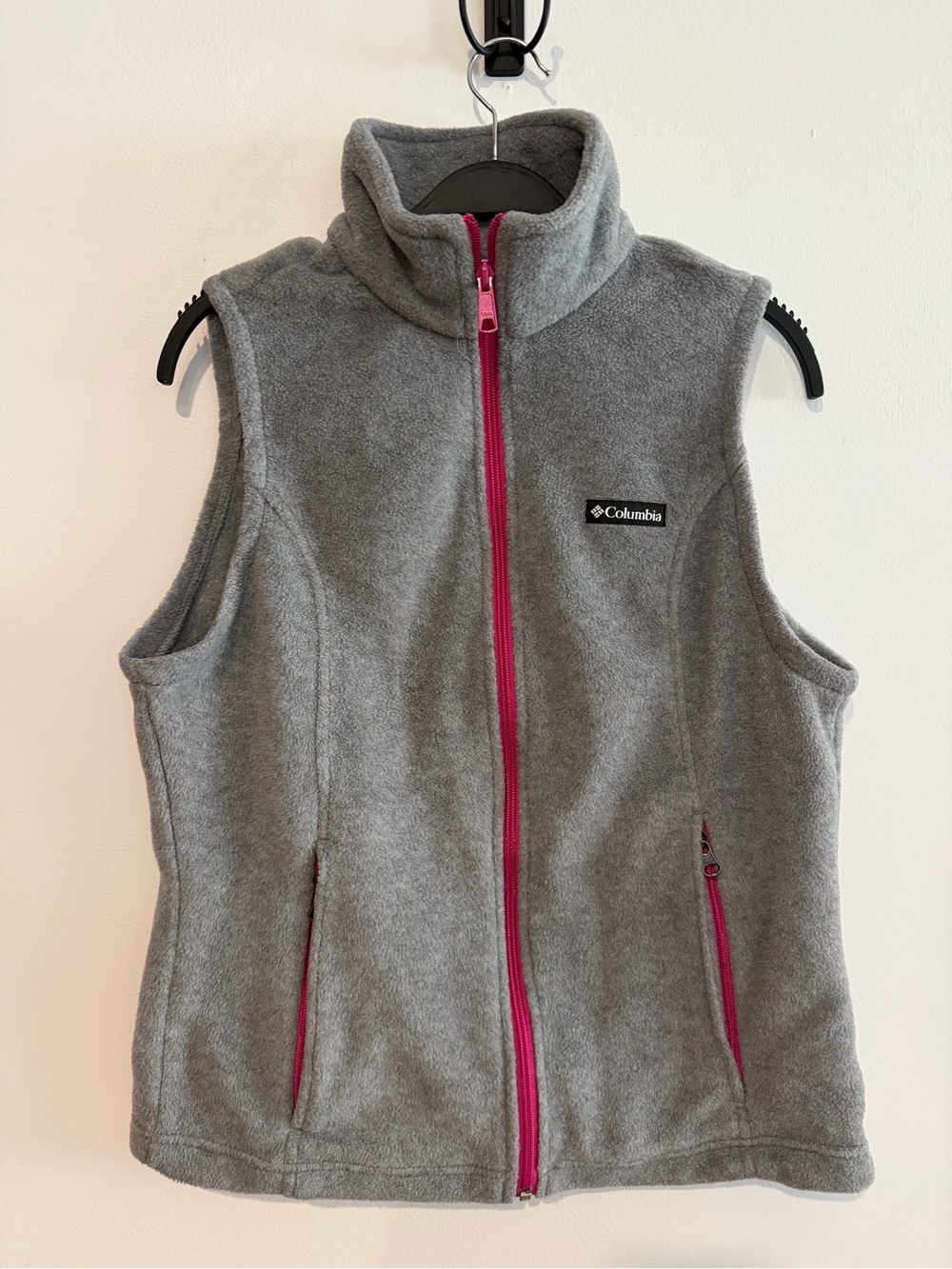 Columbia Gray Fleece Vest with Pink Zipper